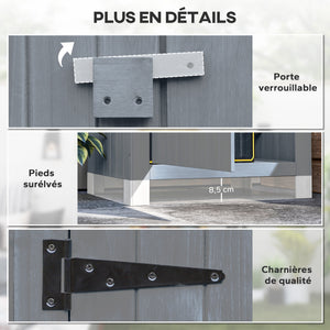 Abri de jardin en bois cabane de jardin exterieur armoire de jardin avec toit bitumé 3 étagères porte avec loquet rangement et stockage extérieurs pour terrasse 77,5 x 54,2 x 179,5 cm gris