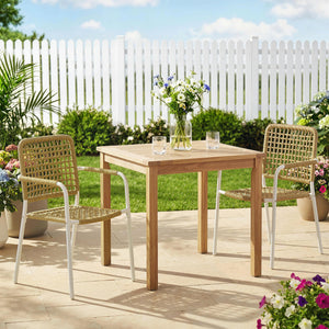 Lot de 2 Chaises de Jardin en Résine Tressée, Chaise de Salle à Manger Empilables avec Accoudoirs et Dossier, Fauteuil de Jardin Exterieur pour Balcon Terrasse Patio, Jaune