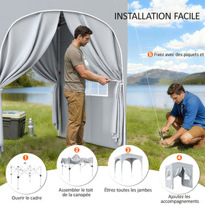 Tonnelle de jardin 2 x 2 m pop up tente pliante réglable en hauteur protection UV50+ tonnelle pliante avec 4 parois latérales sac de transport montage facile gris clair