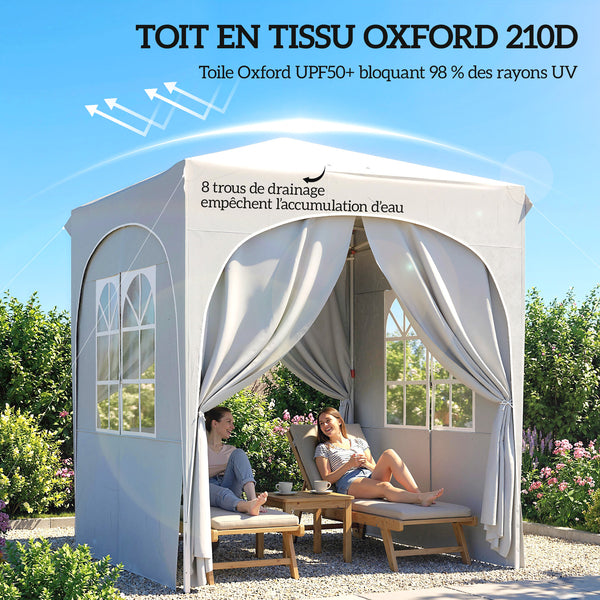 Tonnelle de jardin 2 x 2 m pop up tente pliante réglable en hauteur protection UV50+ tonnelle pliante avec 4 parois latérales sac de transport montage facile gris clair