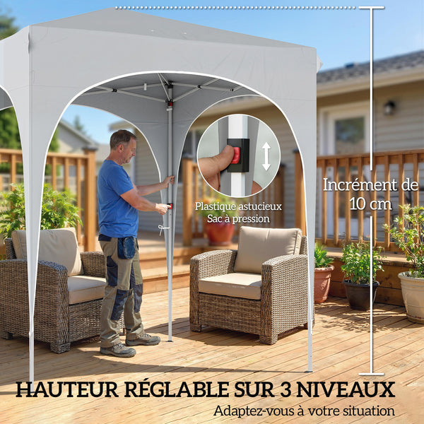 Tonnelle de jardin 2 x 2 m pop up tente pliante réglable en hauteur protection UV50+ tonnelle pliante avec 4 parois latérales sac de transport montage facile gris clair