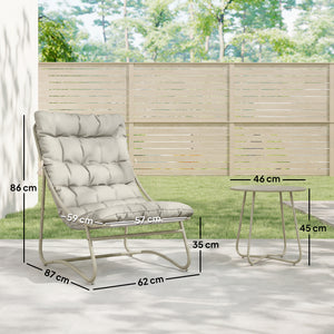 - Salon bistro 3 pièces pour 2 personnes, table ronde et chaises d'extérieur avec assise en textilène et coussins, mobilier de jardin en métal pour patio et balcon, gris clair