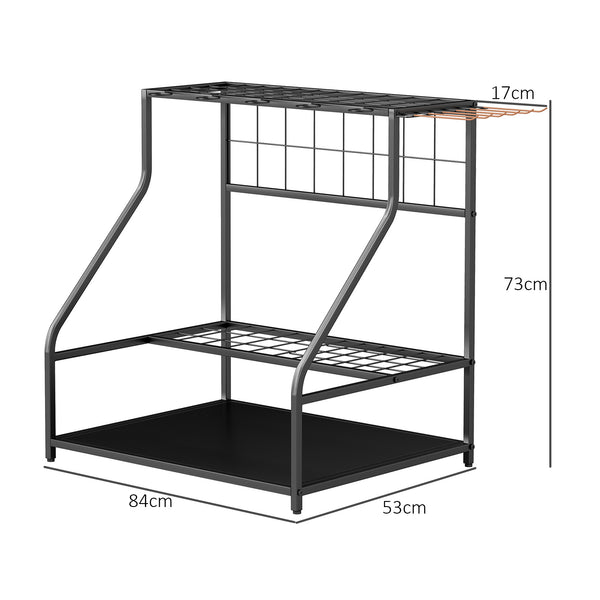 Organiseur d'outils de jardin avec crochets, porte-outils de garage à 3 niveaux, support d'outils de jardin pour sécateurs, pelles, râteaux pour jardin, garage orange