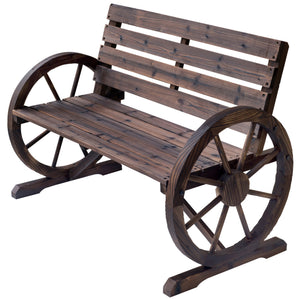 Banc de Jardin banc 3 places banc en bois Style Rustique Chic accoudoirs Roues Charette Bois Sapin traité carbonisation