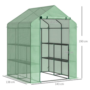Serre de Jardin avec Étagères 3 Niveaux, Petite Serre de Balcon en Bâche PE 140 g/㎡ Renforcée et Châssis Acier, pour Légumes et Fleurs, Intérieur et Extérieur, 143 x 138 x 190 cm, Vert