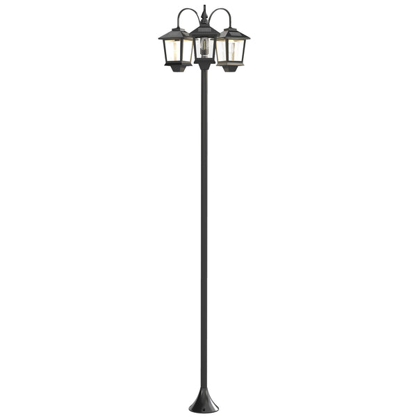 Lampadaire extérieur sur pied à 3 têtes, lampadaire solaire extérieur, éclairage LED, capteur automatique crépuscule à l'aube, IP44, hauteur 188 cm, pour jardin, cour ou allée, noir