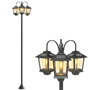 Lampadaire extérieur sur pied à 3 têtes, lampadaire solaire extérieur, éclairage LED, capteur automatique crépuscule à l'aube, IP44, hauteur 188 cm, pour jardin, cour ou allée, noir