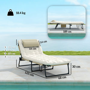 Lot de 2 transats bains de soleil pliable avec dossier inclinable 4 positions - appui-tête et Matelas épais ultra confortable - tissu textilène et acier, beige