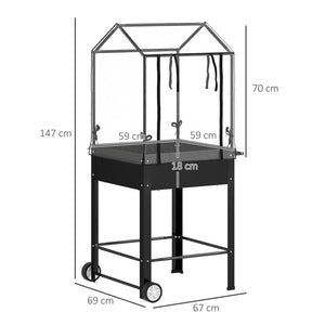 Carré potager sur pieds avec bâche en plastique, jardinière surélevée avec roues et trou de drainage, mini serre pour légumes, fleurs, herbes, 67 x 69 x 147 cm, noir