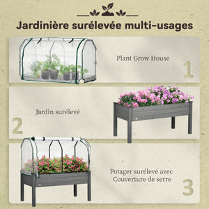 Potager sur Pieds surélevé avec bâche en PE Jardinière surélevée potager avec serre volume 104 L avec Trous de Drainage, Tissu non tissé, pour Plantes  Fleurs Légumes, 121x55x117cm gris foncé