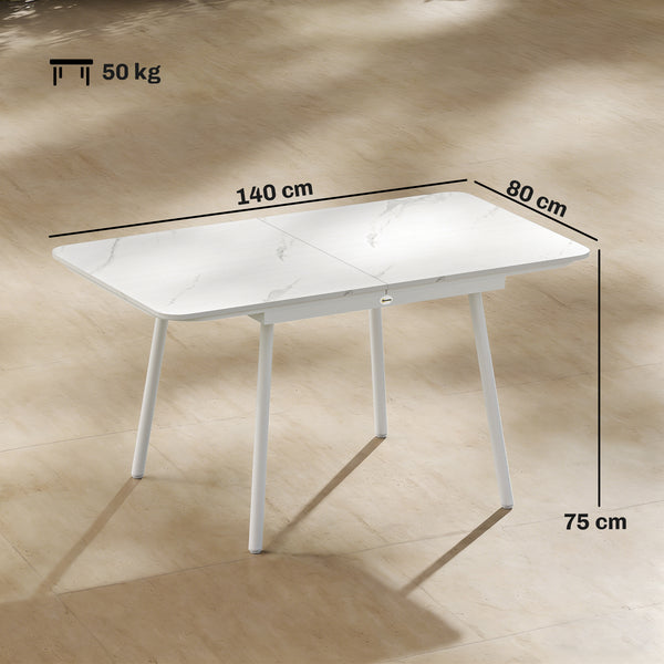 Table de Jardin Rectangulaire pour 4-6 Personnes, Plateau en WPC et Structure en Métal, Pieds Réglables, Table à Manger Extérieure pour Balcon Porche Terrasse, 140x80x75cm, Blanc