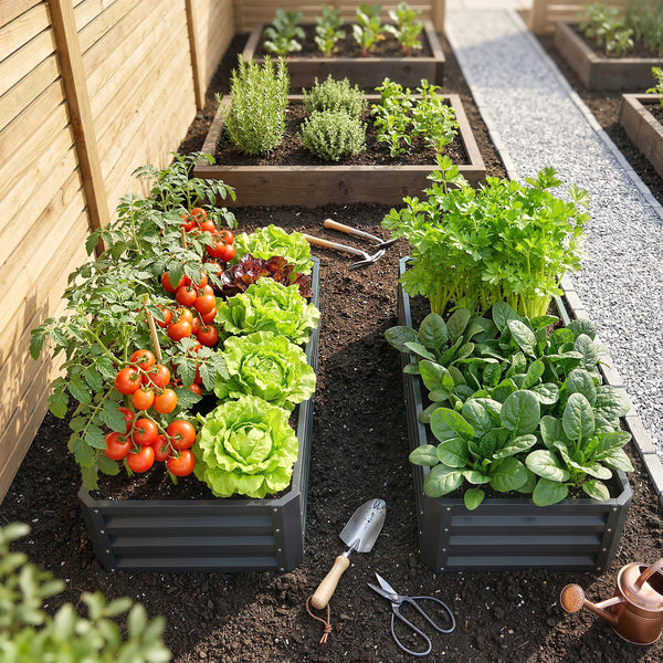 Lot de 2 carrés potagers de jardin 120 x 60 x 30,5 cm acier galvanisée gris