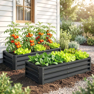 Lot de 2 carrés potagers de jardin 120 x 60 x 30,5 cm acier galvanisée gris