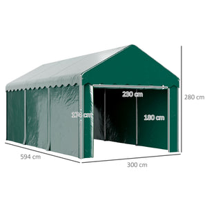 Carport tente de garage 3 x 6 m abri voiture extérieur tente de stockage avec 2 portes enroulables, toile en PE 200 g, carport résistant aux UV et étanche, pour voiture, camion, bateau, vert