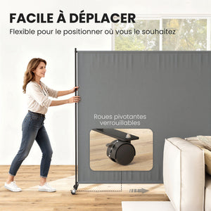Panneau brise-vue paravent extérieur sur roulettes, brise vue jardin, opaque, autoportant, pour le jardin, terrasse, balcon, 183 x 30 x 181 cm, gris