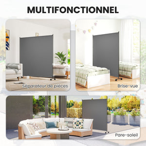 Panneau brise-vue paravent extérieur sur roulettes, brise vue jardin, opaque, autoportant, pour le jardin, terrasse, balcon, 183 x 30 x 181 cm, gris