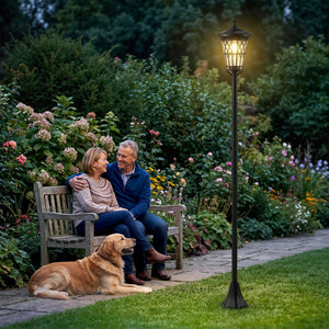Lot de 2 Lampadaires Solaires de Jardin, Lampes Solaires Extérieures en Acier Inoxydable avec Hauteur Réglable, 2 Modes d'Intensité, Étanchéité IP44, pour Terrasse, Patio, 23,5x23,5x186 cm, Noir