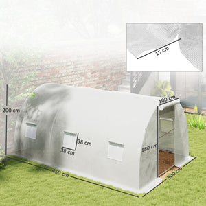 Serre de Jardin Tunnel 13,5 m² 4,5L x 3l x 2H m - 6 fenêtres, Porte zippée Enroulable - châssis Tubulaire Acier galvanisé, bâche PE Haute densité Blanc