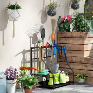 Organiseur d'outils de jardin avec crochets, porte-outils de garage à 3 niveaux, support d'outils de jardin pour sécateurs, pelles, râteaux pour jardin, garage orange