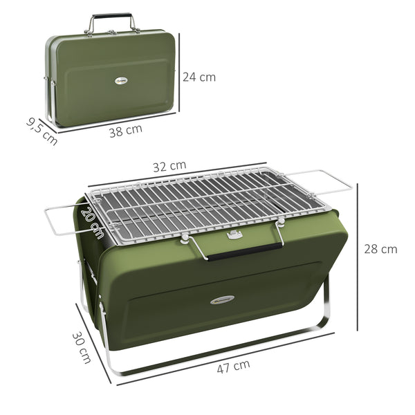 Mini barbecue à charbon BBQ portable avec coque de valise barbecue de table pliable pour jardin, camping, pique-nique, dim. 47L x 30l x 28H cm vert