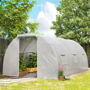Serre de Jardin Tunnel 13,5 m² 4,5L x 3l x 2H m - 6 fenêtres, Porte zippée Enroulable - châssis Tubulaire Acier galvanisé, bâche PE Haute densité Blanc