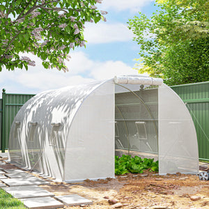 Serre de Jardin Tunnel 13,5 m² 4,5L x 3l x 2H m - 6 fenêtres, Porte zippée Enroulable - châssis Tubulaire Acier galvanisé, bâche PE Haute densité Blanc