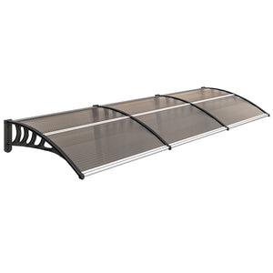 Auvent de porte d'entrée, toit marquise de porte exterieur en polycarbonate et profil aluminium résistante toit abri protection contre la pluie et UV pour terrasse, balcon, 303x96cm, marron