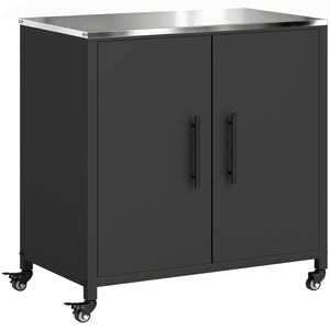 Armoire de jardin en Métal Extérieur, Armoire de Rangement de Jardin avec Toit en Acier Inoxydable et Roulettes, Portes Magnétique et Étagère Amovible, 80 x 50 x 90 cm, Noir