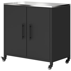 Armoire de jardin en Métal Extérieur, Armoire de Rangement de Jardin avec Toit en Acier Inoxydable et Roulettes, Portes Magnétique et Étagère Amovible, 80 x 50 x 90 cm, Noir
