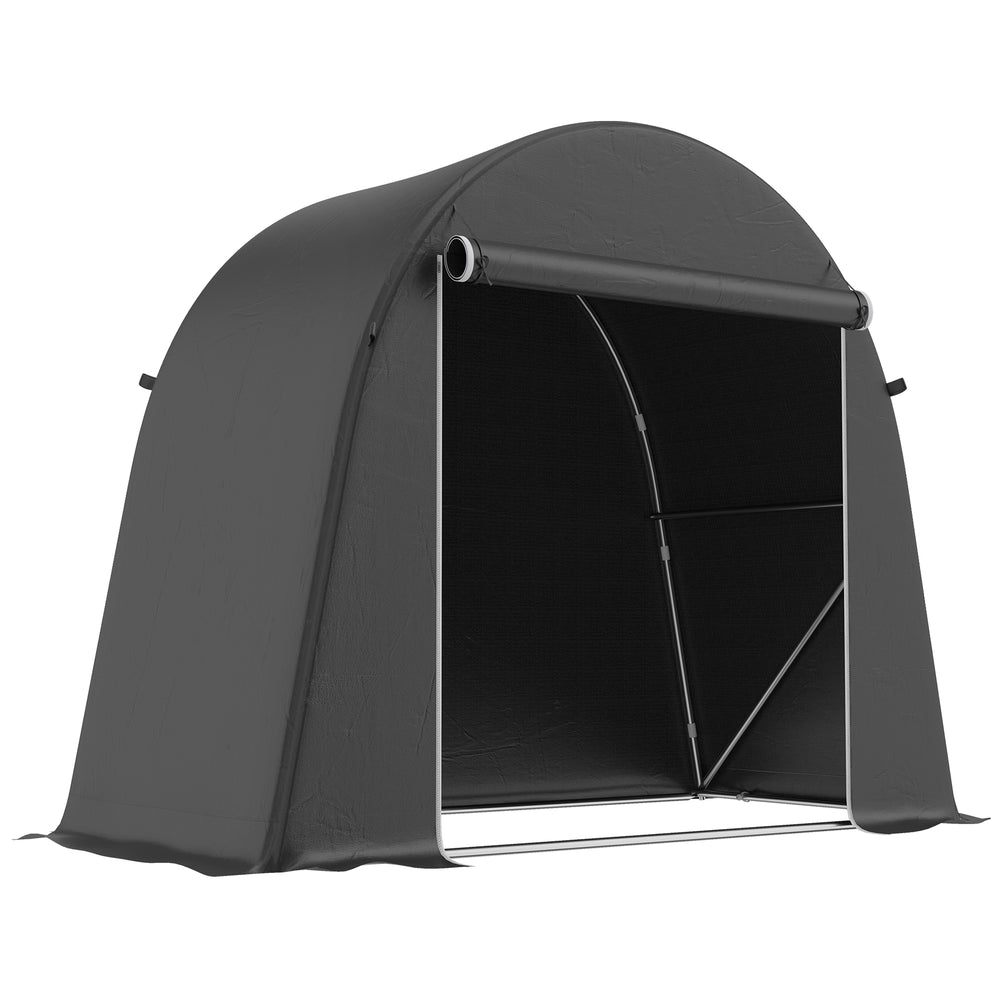 Abri de jardin tente de stockage étanche abri moto porte enroulable fermeture éclair, garage pour vélo et outils rangement et stockage pour vélo moto bois outils, 245x120x200cm gris foncé