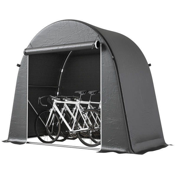Abri de jardin tente de stockage étanche abri moto porte enroulable fermeture éclair, garage pour vélo et outils rangement et stockage pour vélo moto bois outils, 245x120x200cm gris foncé