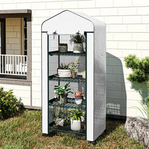 Serre de jardin avec étagères 4 niveaux, serre de balcon, bâche renforcée, châssis en acier, porte zippée, pour légumes plantes fleurs, intérieur et extérieur, 69 x 50 x 165 cm, blanc