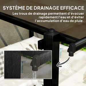 Pergola jardin extérieur en aluminium 3 x 3 m pergola adossée avec toit en polycarbonate imperméable, système de drainage, tonnelle de jardin abri soleil UPF30+ pour terrasse patio cour, gris