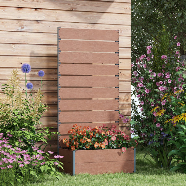 Jardinière avec treillis, bac à fleurs, lit surélevé, pour plantes grimpantes, légumes, fleurs, intérieur et extérieur, cour jardin balcon, 72 x 38 x 150 cm, marron clair