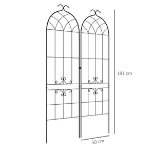 Lot de 2 treillis de jardin, support pour plantes grimpantes en métal, 50L x 181H cm, noir