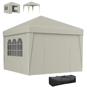 Tonnelle de jardin pop-up pliante tonnelle barnum tente de réception 3 x 3 m anti-UV 30 + avec fenêtres parois latérales sac de transport crème