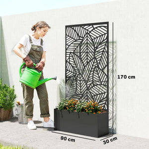 Jardinière avec treillis, bac à fleurs, lit surélevé avec brise-vue, pour plantes grimpantes, légumes, métal, intérieur et extérieur, 90 x 30 x 170 cm, noir