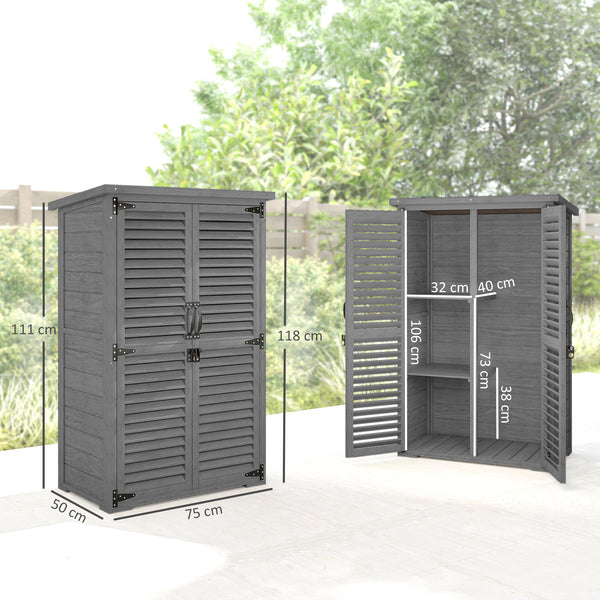Armoire de Jardin Remise pour Outils en Bois 2 Étagères Toit Bitumé Portes Persiennes Verrouillable 75 x 50 x 118cm Gris