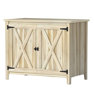 Armoire de Jardin en Bois, Placard de Jardin en Bois avec Étagères et Double Portes, Armoire à Outils, 110 x 60 x 88,5 cm, Bois Naturel