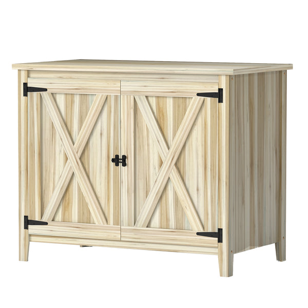 Armoire de Jardin en Bois, Placard de Jardin en Bois avec Étagères et Double Portes, Armoire à Outils, 110 x 60 x 88,5 cm, Bois Naturel