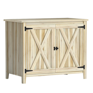Armoire de Jardin en Bois, Placard de Jardin en Bois avec Étagères et Double Portes, Armoire à Outils, 110 x 60 x 88,5 cm, Bois Naturel