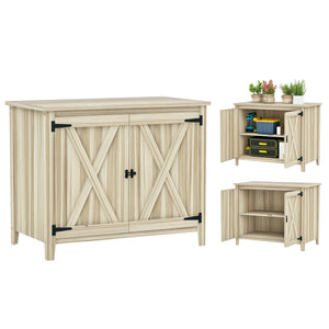 Armoire de Jardin en Bois, Placard de Jardin en Bois avec Étagères et Double Portes, Armoire à Outils, 110 x 60 x 88,5 cm, Bois Naturel