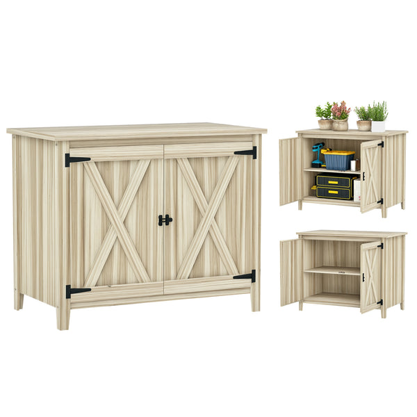 Armoire de Jardin en Bois, Placard de Jardin en Bois avec Étagères et Double Portes, Armoire à Outils, 110 x 60 x 88,5 cm, Bois Naturel