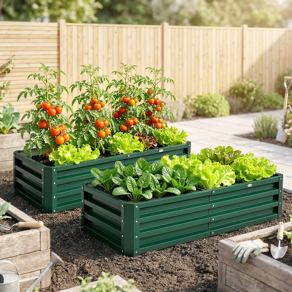 Lot de 2 Carrés Potagers de Jardin 120 x 60 x 30,5 cm, Acier Galvanisé, Vert Foncé