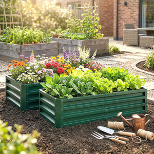 Lot de 2 Carrés Potagers de Jardin 120 x 60 x 30,5 cm, Acier Galvanisé, Vert Foncé