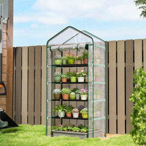 Serre de jardin avec étagères 5 niveaux, serre de balcon, bâche renforcée, châssis en acier, porte zippée enroulable, pour légumes plantes fleurs, 90x49x193cm, transparent