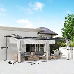 Pergola jardin exterieur 3 x 6 m pergola coulissante rétractable avec parois latérales, tonnelle de jardin, polyester haute densité 180g/m², abri soleil UPF30+, pour terrasse, patio, gris