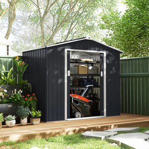 Abri de jardin en métal 2,77 m² cabane de jardin 213 x 130 x 185 cm cabanon rangement outils avec fondation, porte coulissante verrouillables, 4 aérations et lucarne - gris foncé