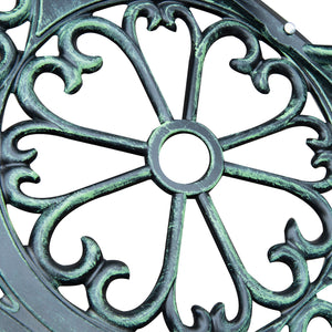 Banc de Jardin 2 Places Style néo-rétro Motif Rose Lignes fuselées 100L x 54l x 78H cm Fonte d'aluminium Vert Vieilli