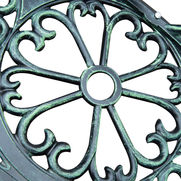 Banc de Jardin 2 Places Style néo-rétro Motif Rose Lignes fuselées 100L x 54l x 78H cm Fonte d'aluminium Vert Vieilli